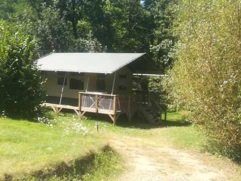 Tente en toile et en bois 5 personnes - Tente SAFARI LODGE NATURE 42m²/ 2 chambres - terrasse couverte (sans sanitaire privatif)