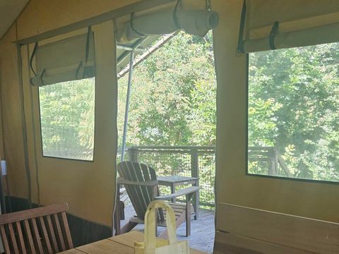 Tente en toile et en bois 5 personnes - Tente SAFARI LODGE NATURE 42m²/ 2 chambres - terrasse couverte (sans sanitaire privatif)