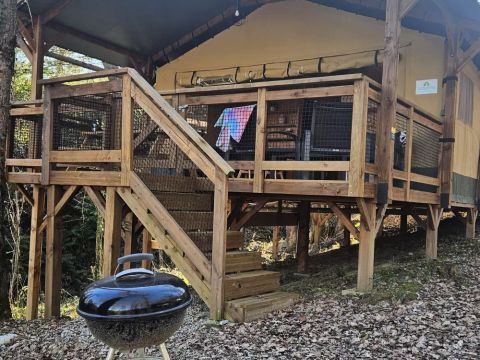 Tente en toile et en bois 6 personnes - Wood Lodge XL 4 Pièces 6 Personnes