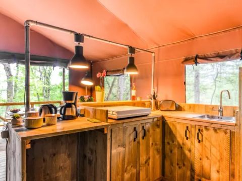 Tente en toile et en bois 6 personnes - Lodge XL Luxe Sanders 4 Pièces 6 Personnes