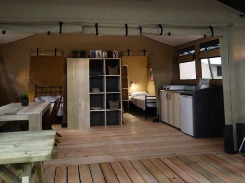Tente en toile et en bois 4 personnes - Lodge Safari Nature Sanders 3 Pièces 4 Personnes Sans Sanitaire