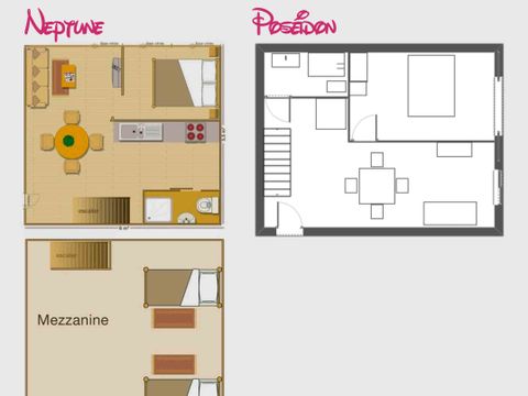 Appartement 4 personnes - 3 pièces - Mezzanine 45m² - 2 chambres - Climatisation et TV - Vue mer et piscine