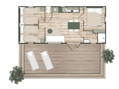 MOBILHOME 6 personnes - Mobil VANILLE Climatisé 3 chambres