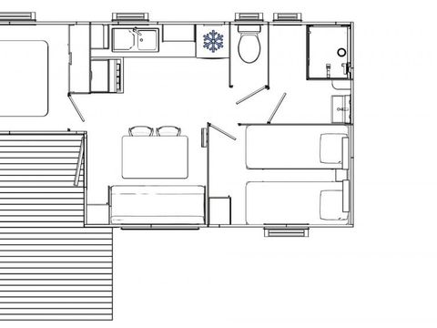 MOBILHOME 6 personnes - Homair mobil homes au camping de la Méditerranée l Comfort | 2 Ch. | 4/6 Pers. | Terrasse surélevée | Clim.