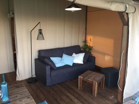 TENTE TOILE ET BOIS 5 personnes - Lodge Cotton Confort 32m² - 2 chambres + terrasse couverte