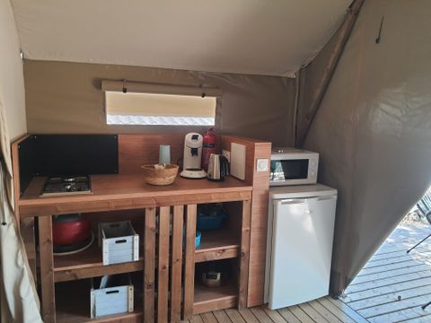 Tente en toile et en bois 4 personnes - Lodge Safari (Photos non contractuelles : en cours d'installation)