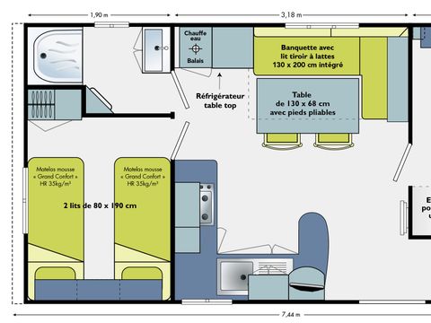 MOBILHOME 4 personnes - Mobil-home Bois Standard 27m² - 2 chambres - Terrasse couverte - TV