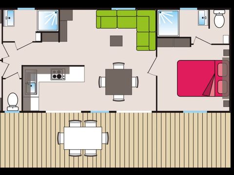 MOBILHOME 6 personnes - COTTAGE CERISE 38 m² 3 CHAMBRES 2 SDB A