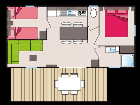 MOBILHOME 6 personnes - COTTAGE MERISE 28 m² 2 CHAMBRES A