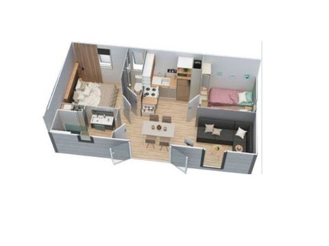 Mobilhome 4 personnes - PREMIUM 2 CH - 30 m² / terrasse couverte 15 m² ( animaux non acceptés- non fumeur).