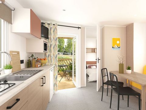 MOBILHOME 4 personnes - Cottage 2 chambres - 22 m² - 4 personnes (2 adultes max) - Animaux non acceptés.  Terrasse 7 m² 