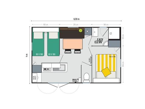 MOBILHOME 4 personnes - Plein Sud 22 m² 2 chambres (4 personnes - 2 adultes maxi)