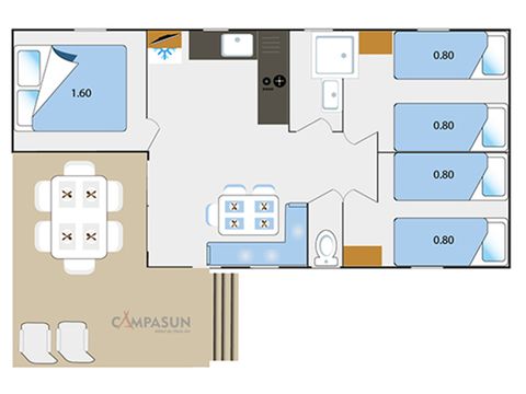 Mobilhome 6 personnes - Mobil home Tourtour - 33m² - 3 chambres + Tv + A/C