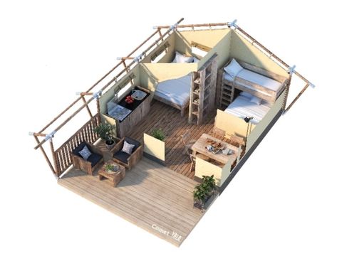 TENTE TOILE ET BOIS 5 personnes - Tente Lodge COCOONING 2 Chambres sans sanitaires
