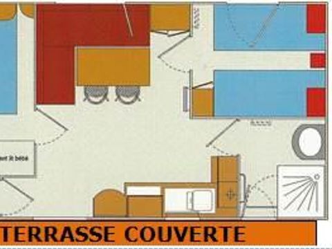 MOBILHOME 5 personnes - HAWAI 2 chambres - 28m² - avec CLIM + TV - terrasse couverte 13 m²