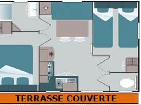 MOBILHOME 4 personnes - ENCIERRO 2 chambres - 24 m² - avec CLIM+ TV - Terrasse couverte 13 m²