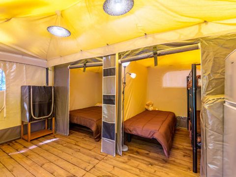 Tente en toile et en bois 4 personnes - Tente Marquise 2 chambres
