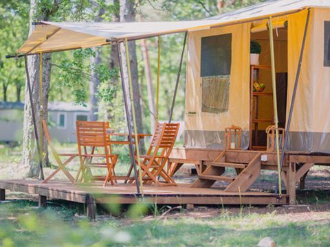 Tente en toile et en bois 4 personnes - Tente Marquise 2 chambres