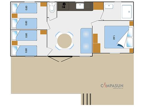 MOBILHOME 6 personnes - Cottage Premium - 6 pers. 3 chambres - climatisation + Lave vaiselle