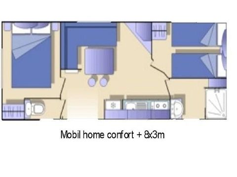 Mobilhome 4 personnes - Confort Climatisation Réversible - Terrasse - 2 chambres - 24m² / Palmier et Olivier