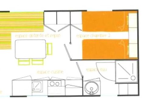 Mobilhome 4 personnes - Confort Climatisation Réversible - Terrasse - 2 chambres - 21m² / Genévrier - Mûrier et Pin d'Alep