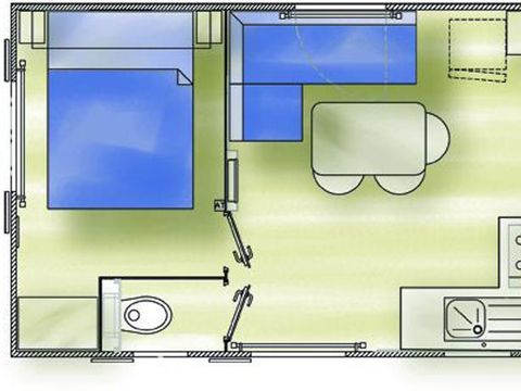 Mobilhome 4 personnes - Confort Climatisation Réversible - Terrasse - 2 chambres - 26.52m² / Chêne Vert