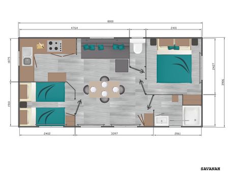 Mobilhome 4 personnes - Confort Plus Climatisation Réversible Terrasse - TV - 2 chambres - 32.80m² / Jasmin et Mimosa