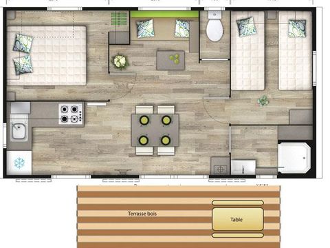 MOBILHOME 4 personnes - 2 chambres confort (-8 ans) + Clim + TV
