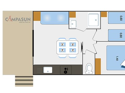 Hébergement 4 personnes - Mobil home Cottage Premium 2 Chambres - climatisation - Lave vaiselle
