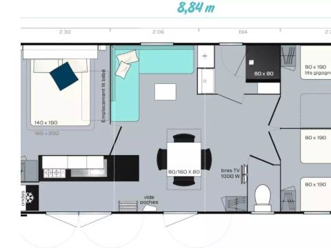 MOBILHOME 6 personnes - Premium 4 Pièces 6 Personnes Climatisé + TV