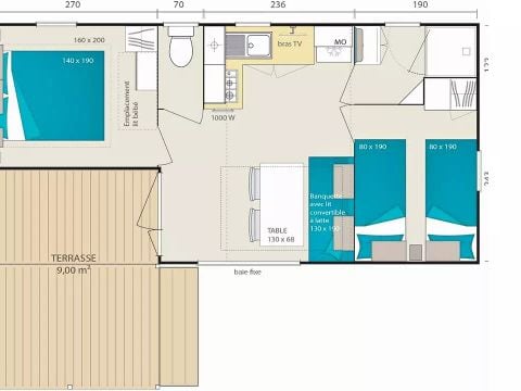MOBILHOME 4 personnes - Premium 3 Pièces 4 Personnes Climatisé + TV