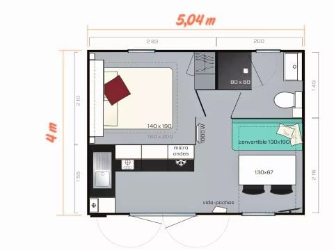 MOBILHOME 2 personnes - Premium 2 Pièces 2 Personnes Climatisé + TV