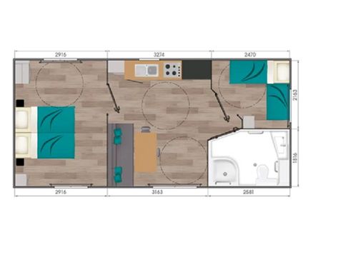 Mobilhome 4 personnes - Confort+ - 2 chambres - PMR