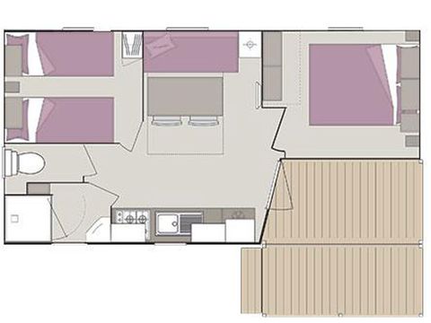 MOBILHOME 4 personnes - Loggia Confort 22m² - 2 chambres + climatisation + TV - dont terrasse semi-couverte de 6m² 4PERS 2/4 pers