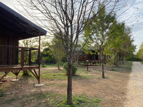 Tente en toile et en bois 5 personnes - CABANE LODGE sur PILOTIS climatisée 2 chambres