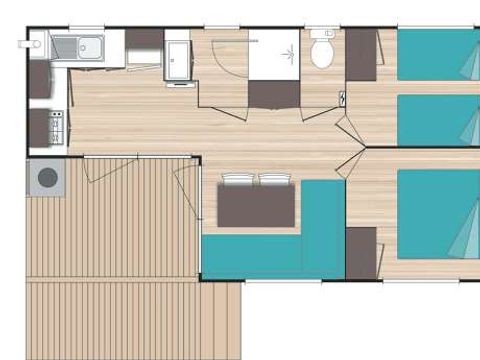 BUNGALOW 4 personnes - 2 chambres climatisé - 33m2 + terrasse couverte