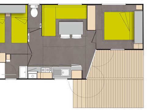 BUNGALOW 4 personnes - 2 chambres climatisé - 31m2 + terrasse couverte