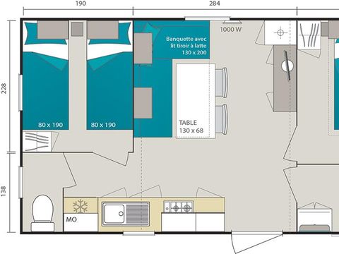 MOBILHOME 4 personnes - Confort + 26m² (2 chambres) + terrasse couverte 10m²