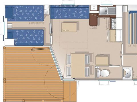Mobilhome 4 personnes - Péronelle - sans WC (2 chambres avec climatisation en option à régler sur place)