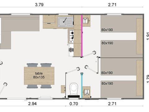 Mobilhome 6 personnes - Comfort | 3 Ch. | 6 Pers. | Terrasse surélevée | TV