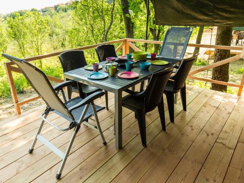 Tente en toile et en bois 6 personnes - Tente Safari avec salle de bain privé