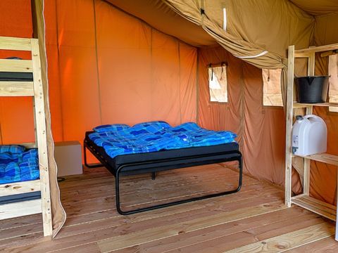 Tente en toile et en bois 6 personnes - Tente Safari avec salle de bain privé