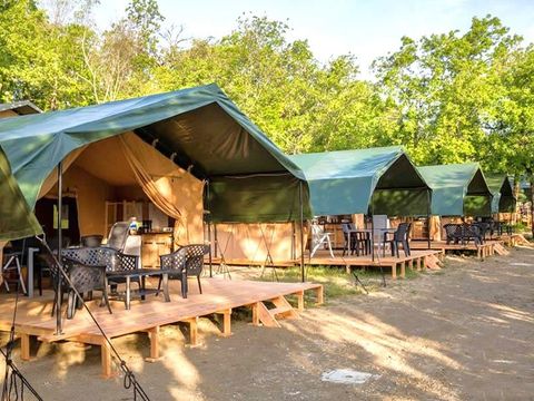 Tente en toile et en bois 6 personnes - Tente Safari avec salle de bain privé