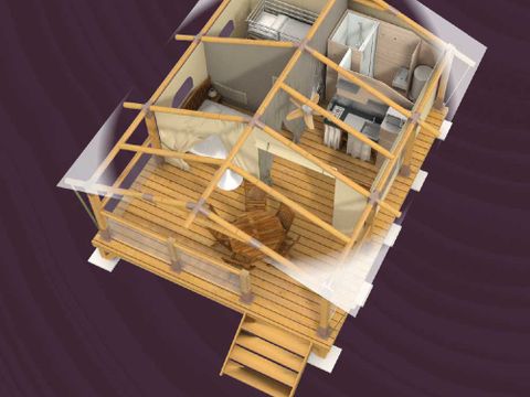 Tente en toile et en bois 5 personnes - Lodge Bali avec sanitaires