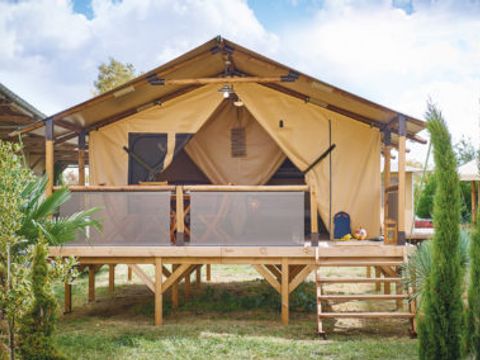 TENTE TOILE ET BOIS 5 personnes - Lodge Bali avec sanitaires