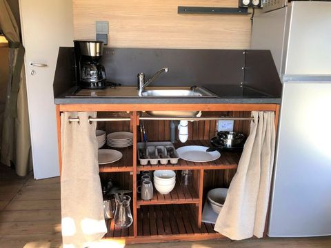 TENTE TOILE ET BOIS 5 personnes - Lodge Bali avec sanitaires