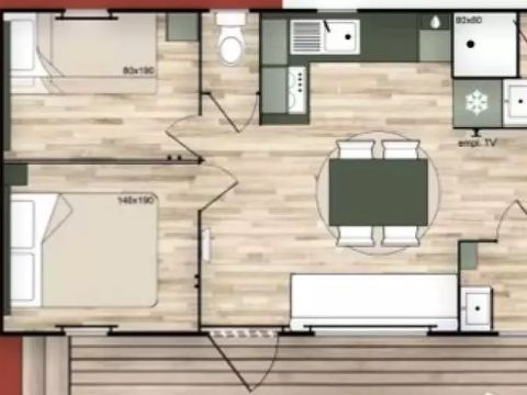 MOBILHOME 10 personnes - Cottage Confort 5 Pièces 8/10 Personnes Climatisé + TV