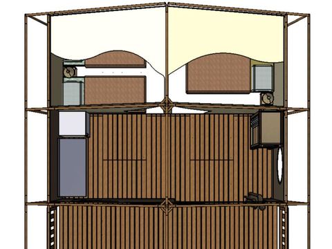 Tente en toile et en bois 5 personnes - Bungalow toilé CANADA 2 chambres + terrasse couverte
