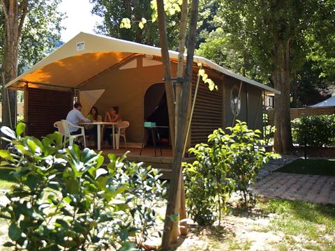 Tente en toile et en bois 5 personnes - Bungalow toilé CANADA 2 chambres + terrasse couverte