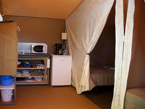 TENTE TOILE ET BOIS 5 personnes - Bungalow toilé CANADA 2 chambres + terrasse couverte